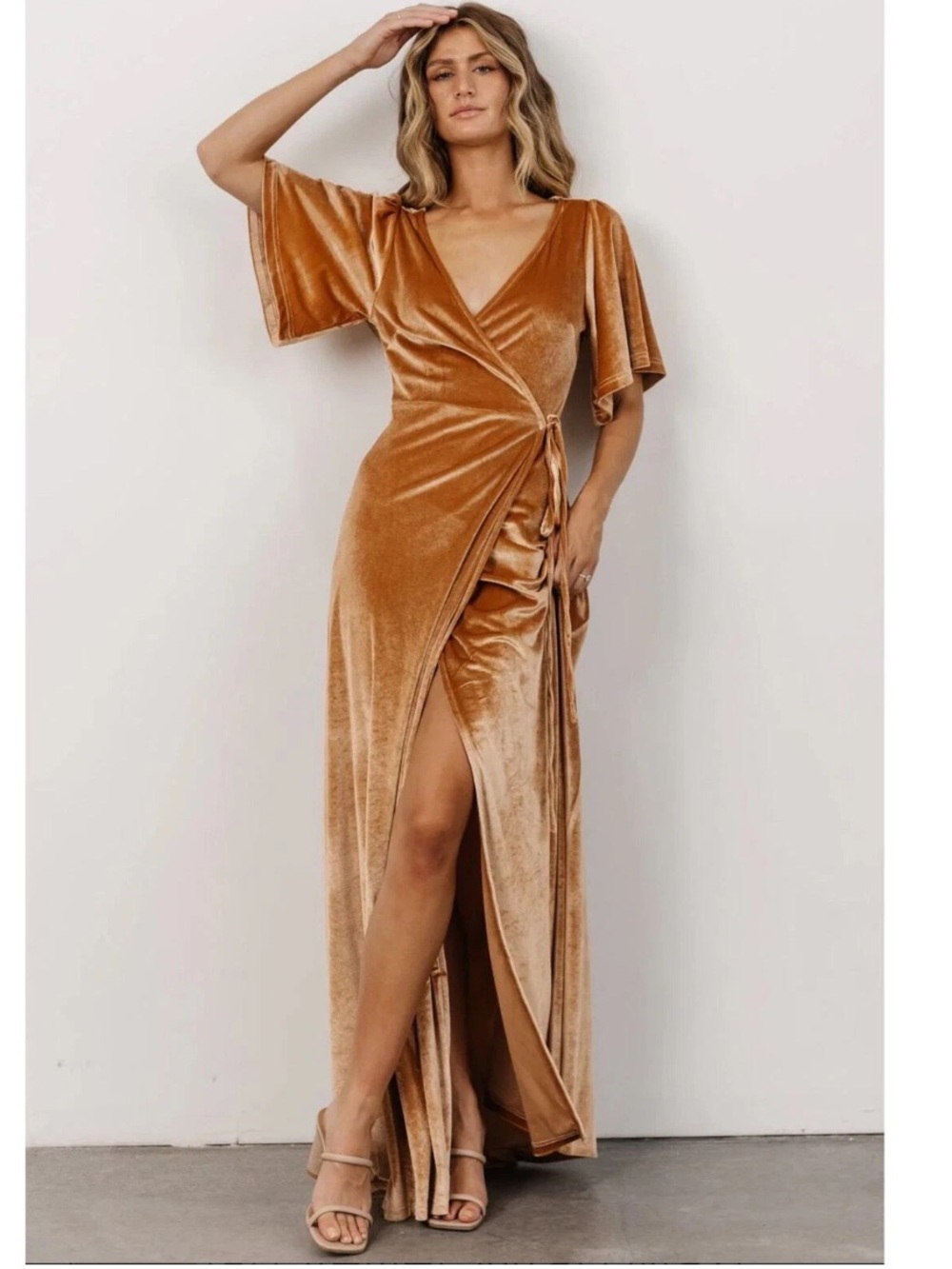 Baltic Born Meghan Velvet Wrap Maxi Dress in Golden Hour Size Large